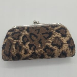 Leopard Print Faux Fur Clasp Wallet - Brown